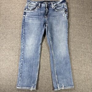 Silver Jeans Co Elyse Capri Jeans‎ Womens 26 Blue Distressed Denim Raw Hem Pants